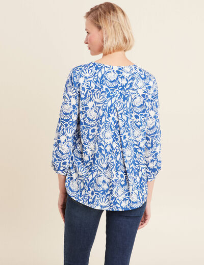 Blouse manches 3/4 bleu femme