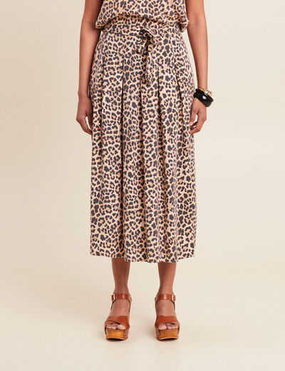 Jupe midi évasée plissée sable femme