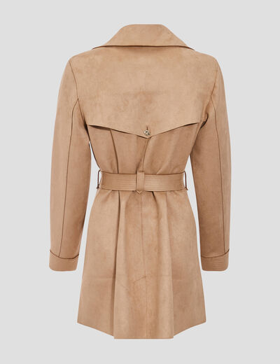 Trench droit effet suédine marron femme