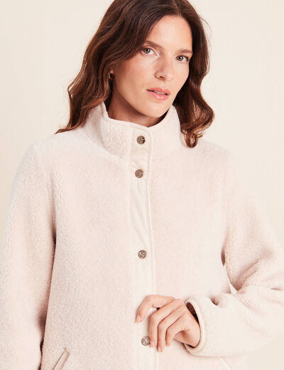 Manteau bouclette doubl&eacute; manches longues ivoire femme