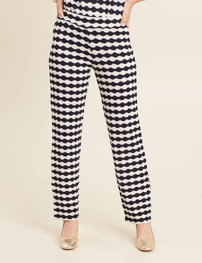 Pantalon large taille haute bleu marine femme