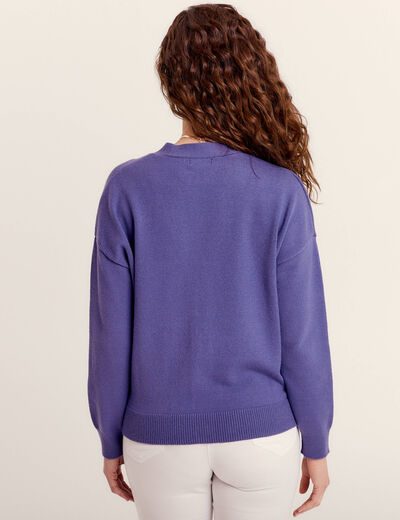 Gilet manches longues col en V violet femme