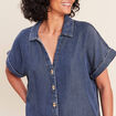 Chemise col chemise manches courtes denim double stone femme