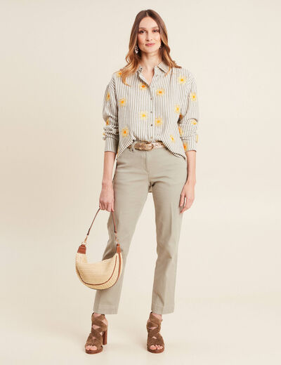 Chemise manches longues brodée jaune femme