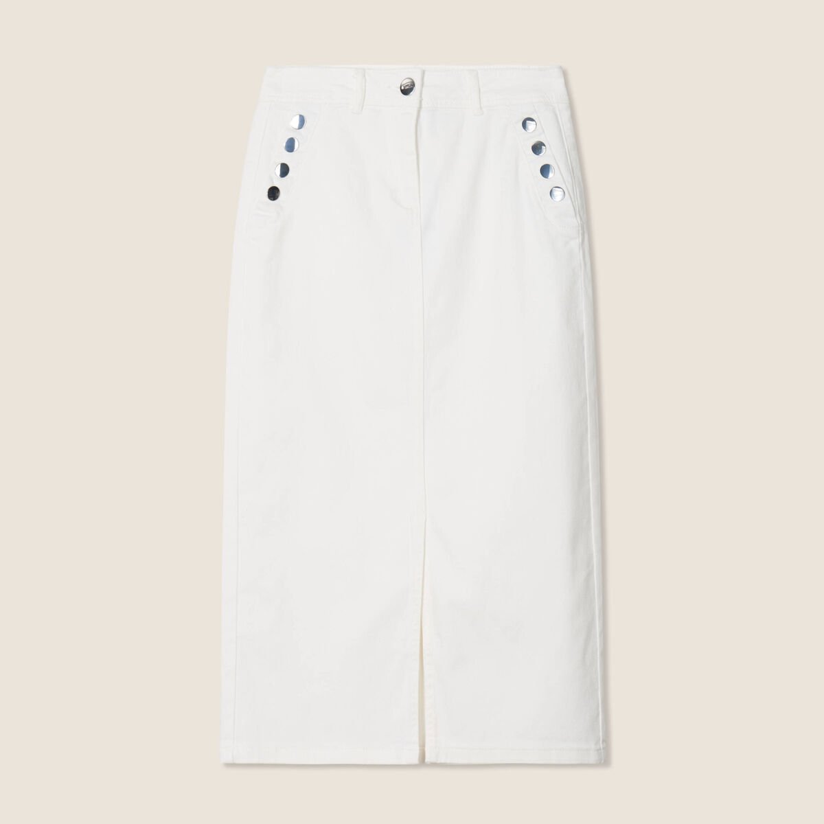 Jupe longue droite en jean blanc femme