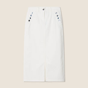 Jupe longue droite en jean blanc femme