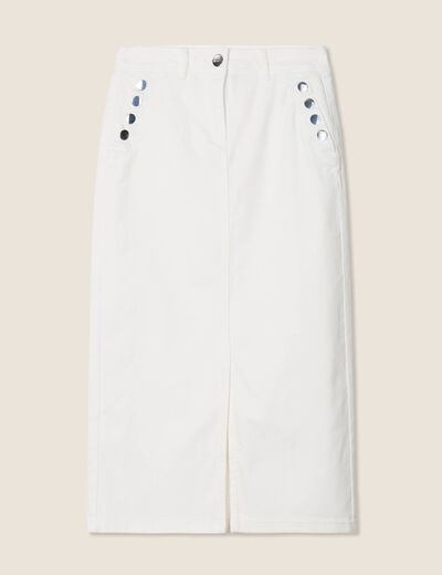 Jupe longue droite en jean blanc femme
