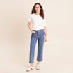 Jean droit 7/8&egrave;me taille bascul&eacute;e denim stone femme