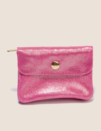 Porte-monnaie en cro&ucirc;te de cuir rose fushia femme