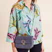 Sac raphia bandouli&egrave;re cha&icirc;ne bleu fonc&eacute; femme