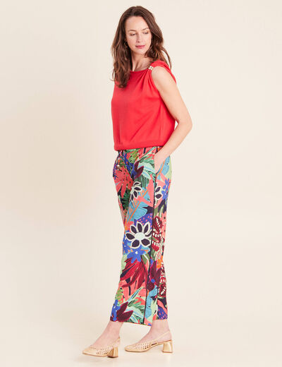 Pull sans manches col rond rouge femme