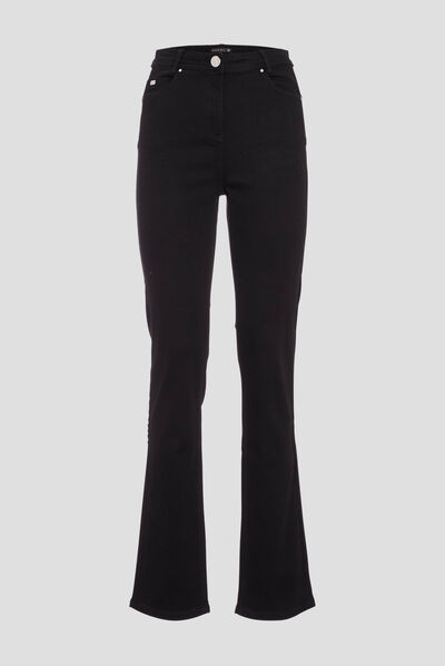 Pantalon large taille haute noir femme
