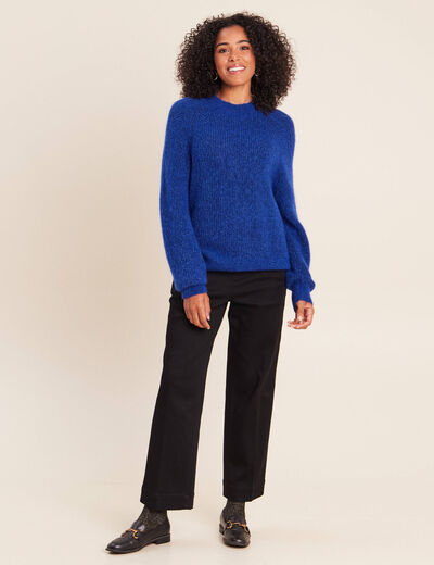 Pull droit col montant manches longues bleu electrique femme