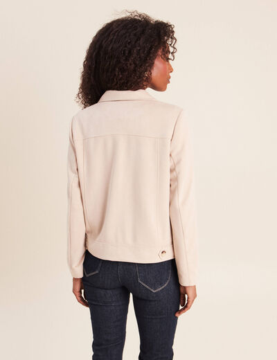 Veste droite col tailleur doubl&eacute;e sable femme