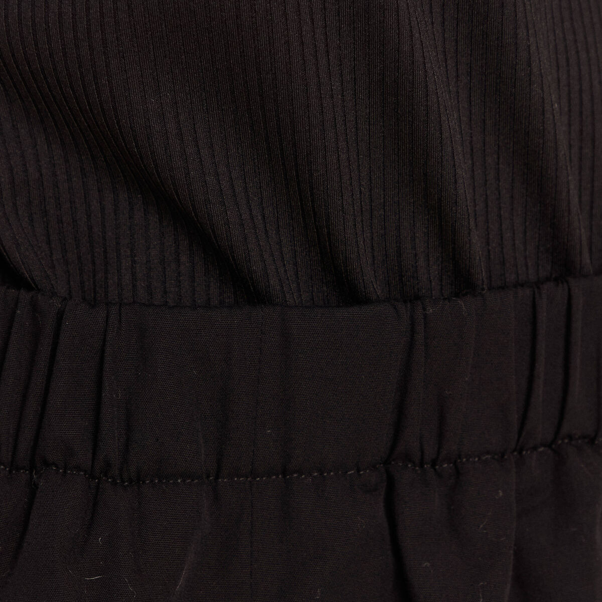 Robe longue évasée bi-matière noir femme