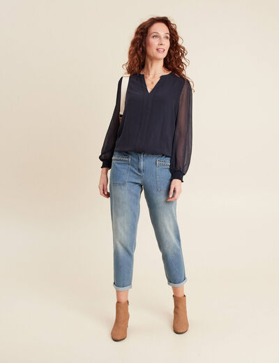 Jean paperbag détails tressés denim double stone femme