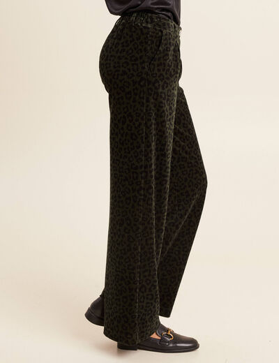 Pantalon large velours vert foncé femme