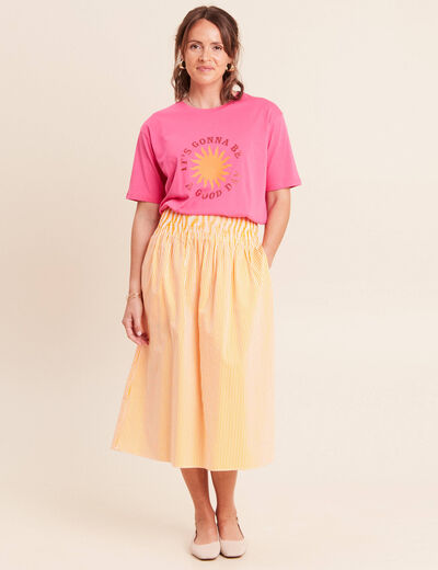 T-shirt col rond manches courtes rose fushia femme
