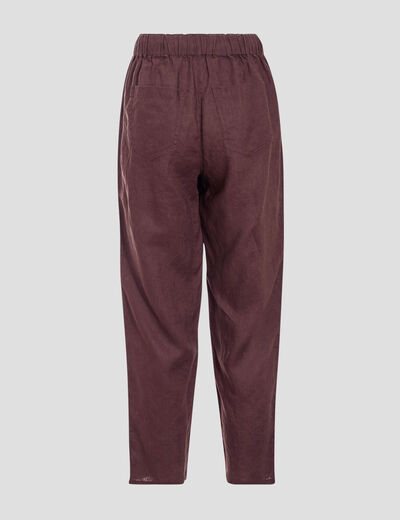 Pantalon battle en lin marron foncé femme