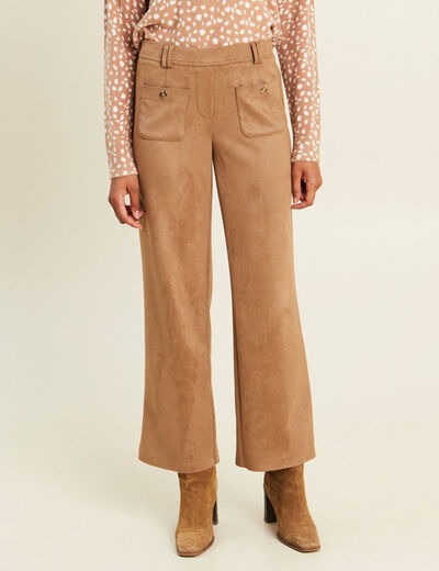 Pantalon aspect daim marron femme