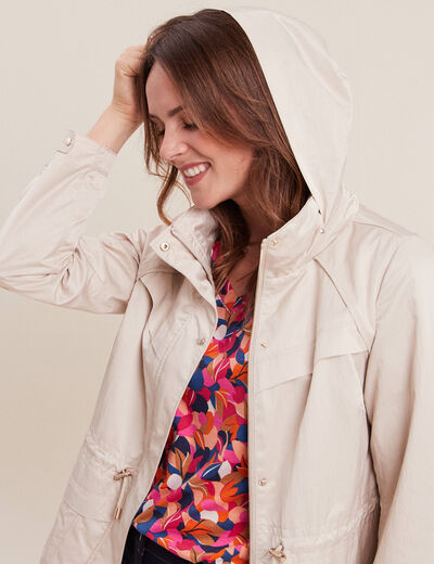 Parka déperlante cintrée lien à coulisse sable femme