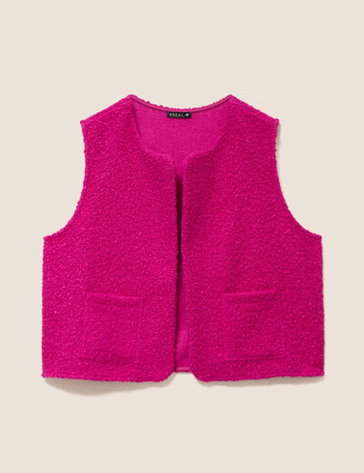 Gilet sans manches bouclette poches rose fushia femme