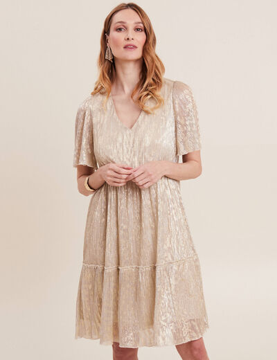 Robe droite fils métallisés couleur or femme