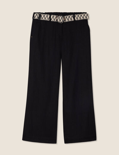 Pantalon large 7/8ème ceinturé noir femme