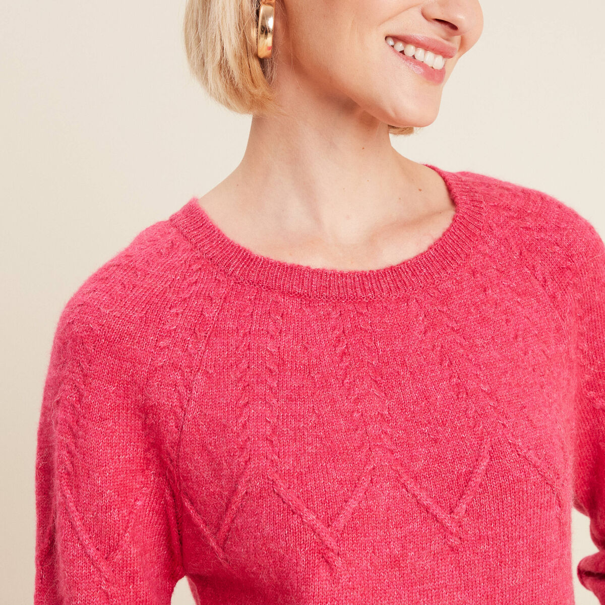 Pull manches longues rose framboise femme