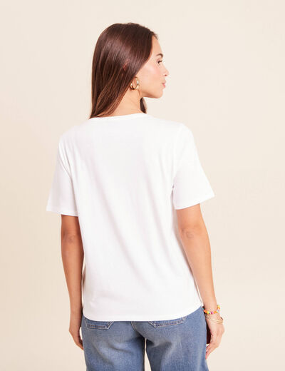 T-shirt col rond manches courtes blanc femme