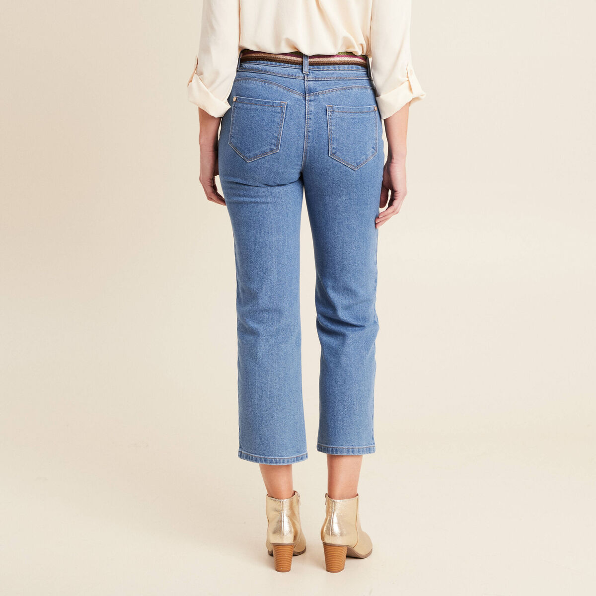 Jean large ceinturé denim double stone femme