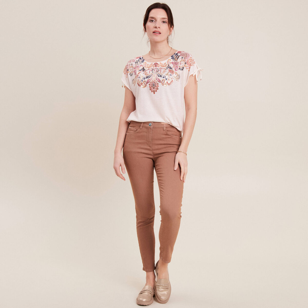 T-shirt manches courtes ecru femme