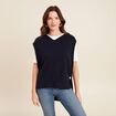 Pull sans manches &agrave; capuche bleu fonc&eacute; femme