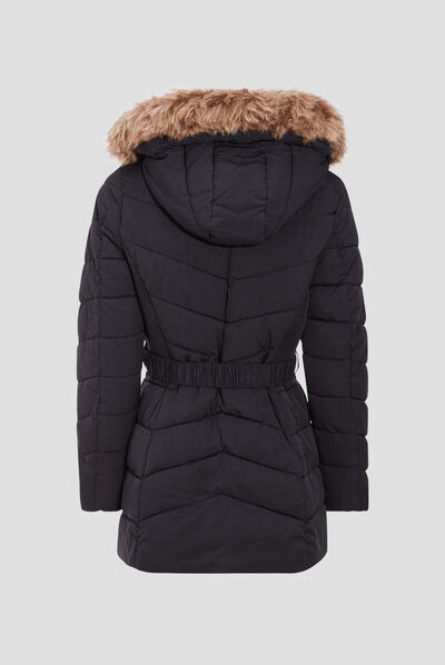 Doudoune cintrée à capuche noir femme