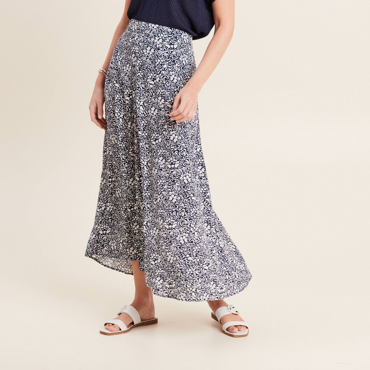 Jupe longue évasée bleu femme