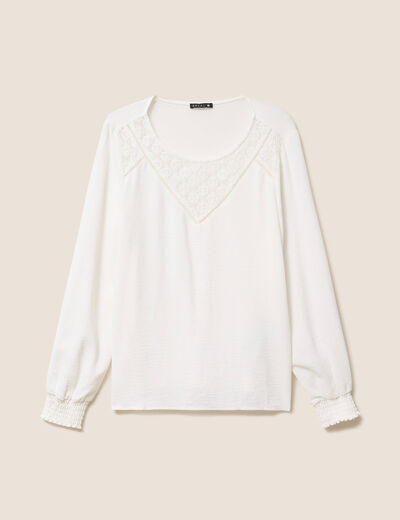 Blouse droite manches longues dentelle ecru femme