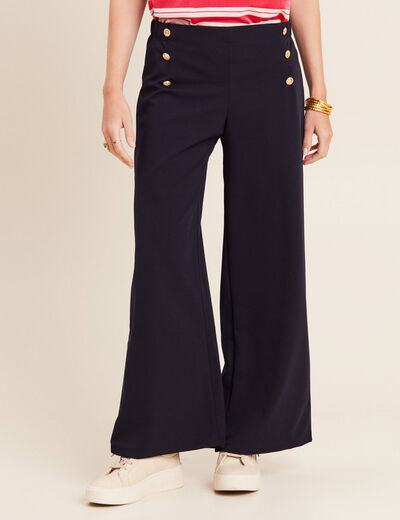 Pantalon coupe large &agrave; pont bleu fonc&eacute; femme