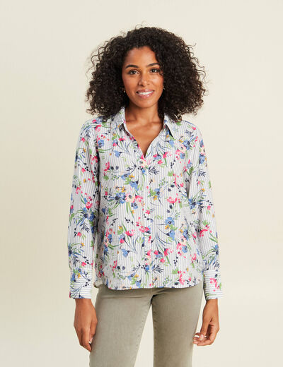 Chemise droite manches longues bleu femme