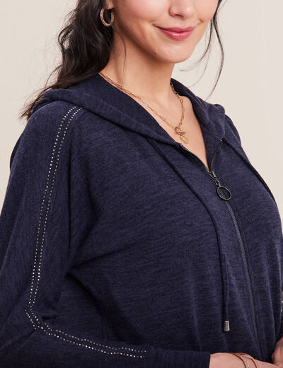 Gilet manches longues capuche bleu marine femme