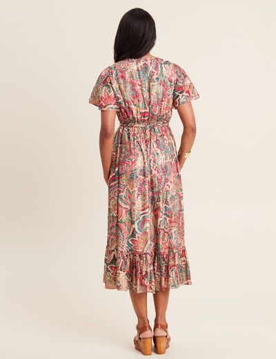Robe longue évasée fluide rose femme