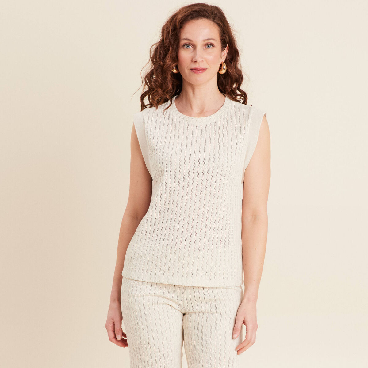 T-shirt sans manches ecru femme