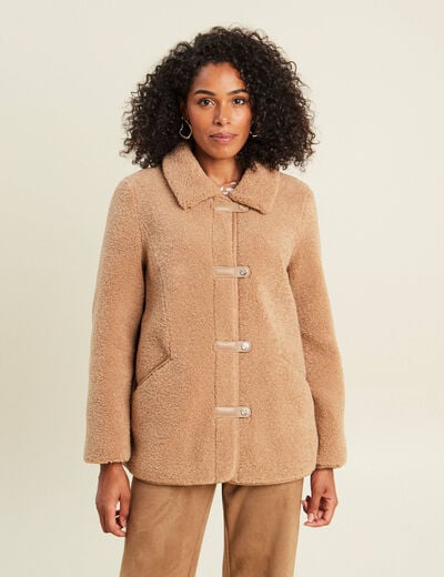 Manteau droit effet mouton beige femme