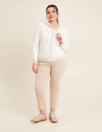 Sweat &agrave; capuche zipp&eacute; ecru femme