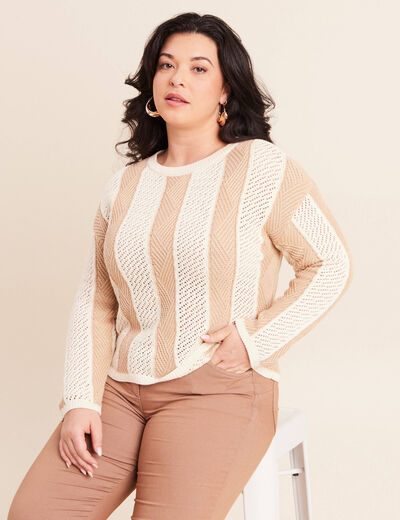 Pull col rond manches longues marron femme