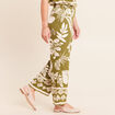 Pantalon large 7/8&egrave;me taille haute vert kaki femme