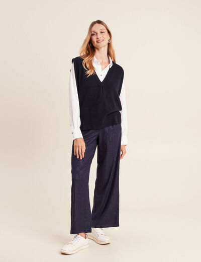 Pull sans manches bleu foncé femme