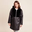 Manteau fausse fourrure capuche amovible noir femme