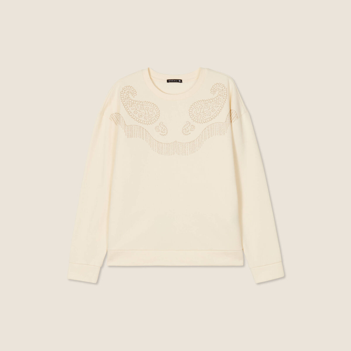 T-shirt manches longues strass ecru femme