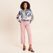 Jean coupe large 7/8&egrave;me taille haute rose femme