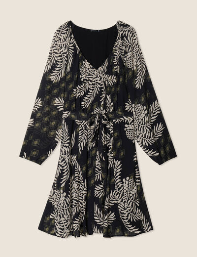 Robe évasée manches 3/4 noir femme